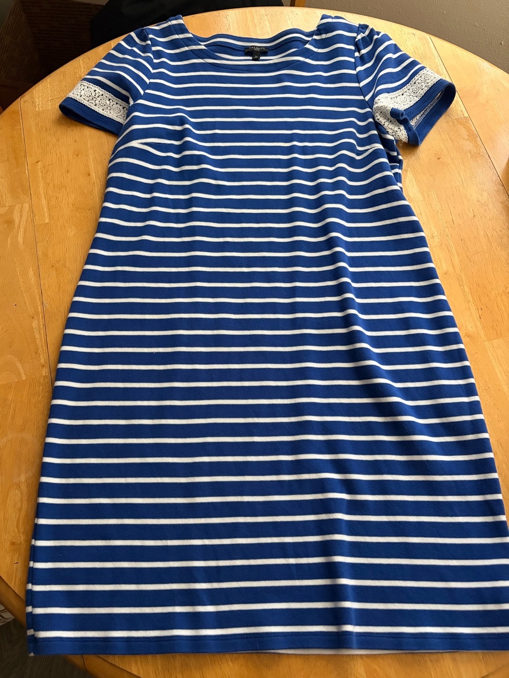 Talbots Blue and White Striped Knit Dress with Lace Trim #136